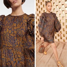 ULLA JOHNSON Emilia Mini Dress Floral Silk Size 0 Long Sleeve Hemlock Printed