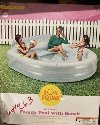   Sun Squad Inflatable 7.5Ft Family Pool W/Bench Cup Holders 87  L/80 W AS IS