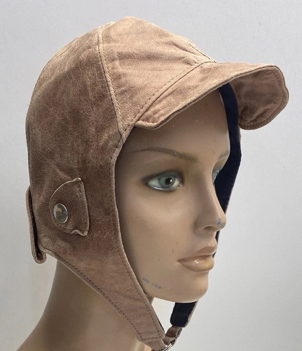 Vintage NOS Leather Motorcycle Pilot Skull Cap hat Adjustable Strap LARGE - Picture 1 of 8