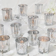 Votive Candle Holders Set of 24, Speckled Mercury Silver Candle Holders for W...
