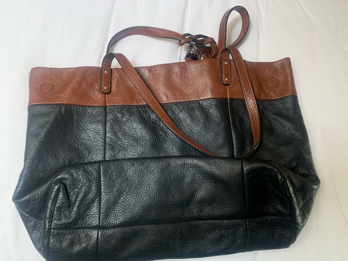 Brighton Genuine Leather Black/Brown Tote Bag Animal Print Magnetic Closure View 5