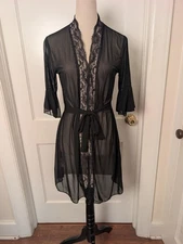Vintage Shirley of Hollywood Black Chiffon Dressing Negligee Robe- Size L