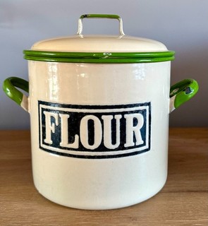 Good Large Vintage Kitchenalia Enamelled Metal Flour Bin c1930s or 1940s