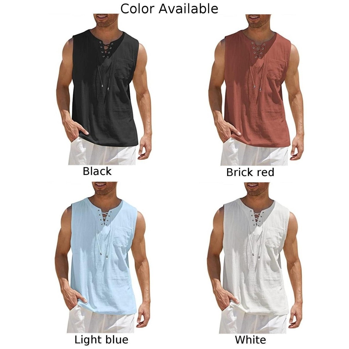 Nuevo chaleco con cordones de moda para hombre color sólido camisa manga corta