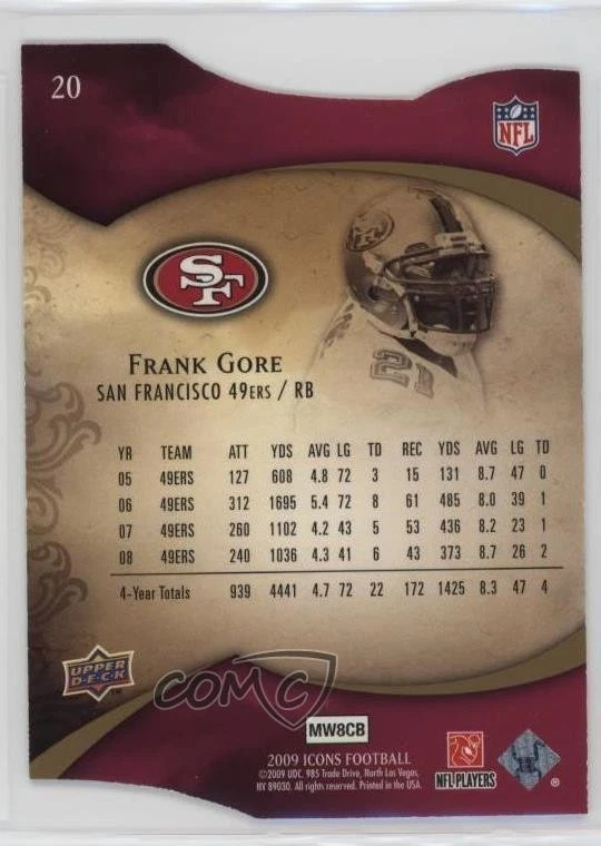 2009 Upper Deck Icons Die-Cut /75 Frank Gore #20 - Image 2 of 2