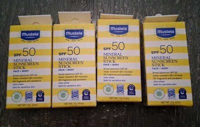4pk Mustela Baby Mineral Sunscreen Stick SPF 50 Broad Spectrum 0.6 oz 