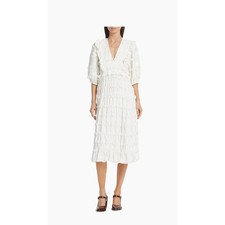 FARM RIO TIERED PUFFED-SLEEVE MIDI-DRESS