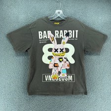 Bad Rabbit Graphic T-Shirt Mens S Gray Streetwear Urban Cotton Tee Double Sided