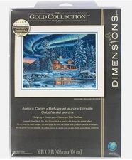 Dimensions The Gold Collection Aurora Cabin Winter Mountain Scene NIP