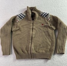 Authentic Burberry Boy  s Full Zip Sweater Size 6Y Plaid Embroidered Logo
