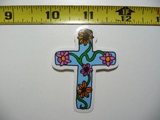 CROSS WITH FLOWERS SMALL STICKER DECAL CHURCH CHRISTIAN FAITH BELIEF