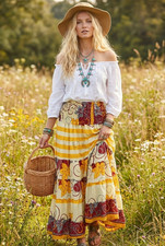 Women  s Pineapple Yellow Floral Maxi Skirt   Handmade Boho Gypsy Long Skirt S/M
