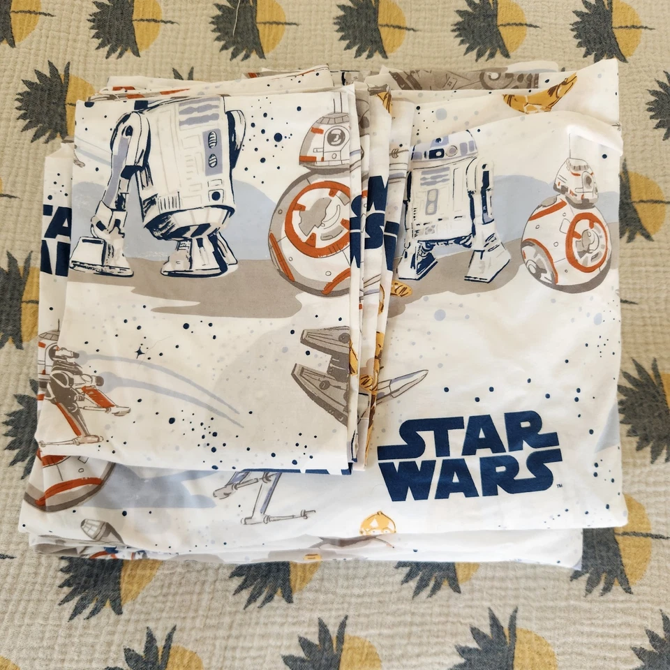 Conjunto de lençóis Pottery Barn X Star Wars tamanho completo costas droide planas/encaixadas/2 fronhas - Imagem 2 de 4