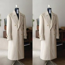 Cashmere White Men's Overcoat Double Breasted Business Long Jackets Coats