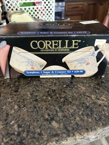 Vtg Corning Corelle Sugar Bowl Creamer Set Symphony Blue  1989 #620-98 New