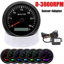85mm Diesel Engine Tachometer 0-3000RPM Tacho Gauge With Tacho Adapter Sensor US