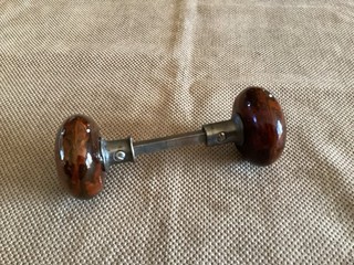 Antique Vintage Bennington Brown Swirl Door Knob Set. #2