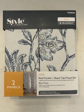 DRAPERY CURTAIN PANELS Style Selections Blackout 37”x84” Blue Floral NEW