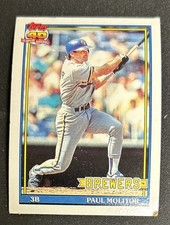 1991 Topps Paul Molitor Bright Red Logo O/B Glow Back? 95 Brewers HOF 3B Poor OC
