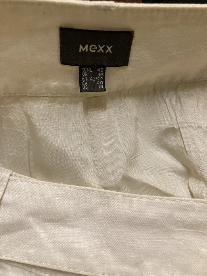 Falda Mexx Talla 10 Crema Lino Plisado Bolsillos Forrados Hebilla Safari Preppy Foto 4 de 4