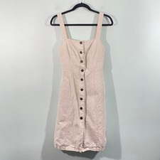 GAP Women Beige Linen Blend Button Up Square Neck Sleeveless Dress Size 0 