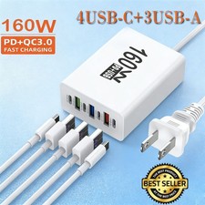 160W 7-Port USB C Fast Wall Charger Block Charging Station for Multiple Devices