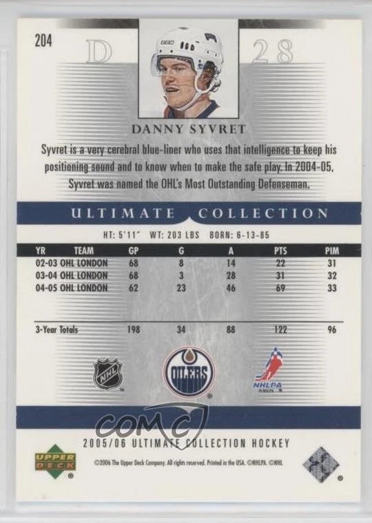 2005-06 Ultimate Collection /599 Danny Syvret #204 Rookie RC - Image 2 of 2