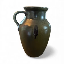 Ben Owen Master Potter Green Frogskin Handled Jug Pitcher Art pottery