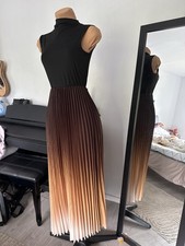 SHEIN Women’s Black & brown ombre pleated maxi dress turtleneck high neck XS