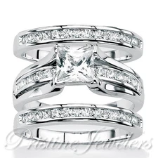 925 Sterling Silver Womens Wedding Rings 3pc Set Princess Cut CZ Engagement Ring