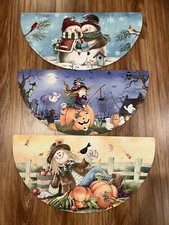 3 - Tapis interrupteur de porte demi rond en caoutchouc, décoratif Halloween, automne et Noël