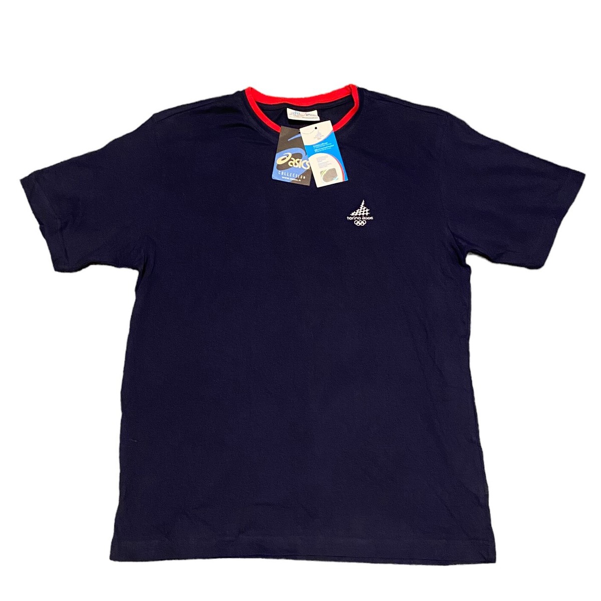Asics Torino Olympics 2006 Italy Mens T-Shirt size M Blue Short