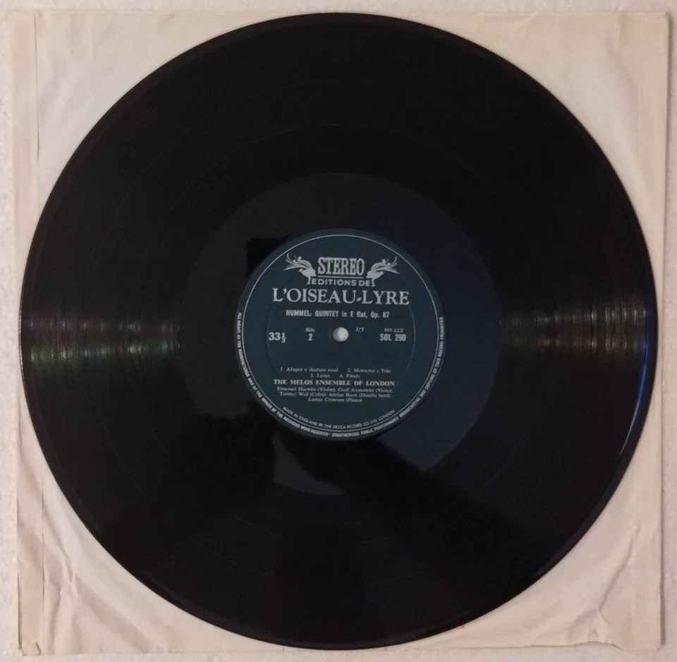 HUMMEL SEPTET IN D MINOR UK LOISAU-LYRE SOL 290 MELOS ENSEMBLE 1966 VINYL LP VG+ - Image 4 of 4