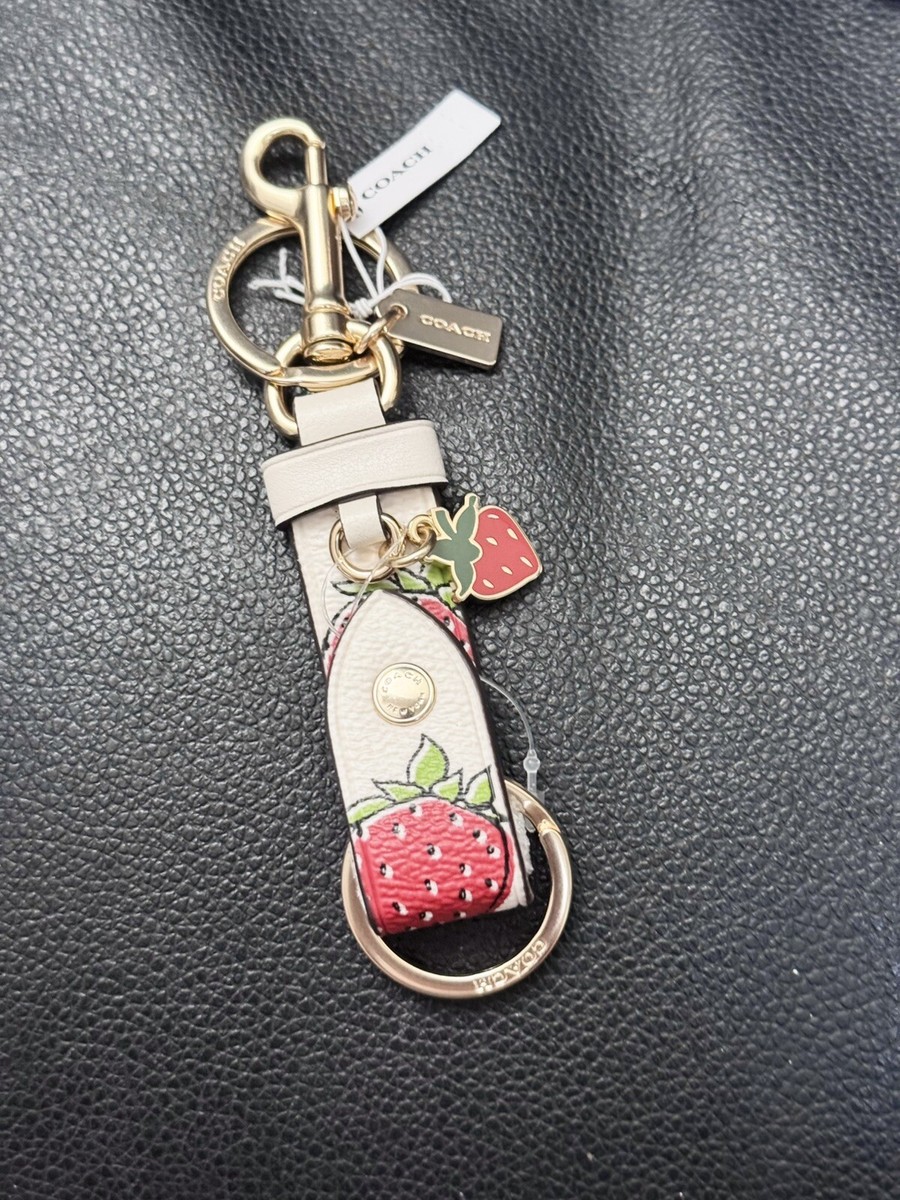 Coach Trigger Snap Bag Charm With Strawberry Print Key Fob