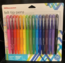 Office Depot Felt-Tip Porous Pens, Med Point 1.0mm, Assorted Colors, 16ct