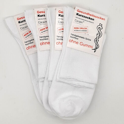 4 Paar Damen Kurzschaft Socken ohne Gummi Diabetiker Baumwolle Rippe weiß  35-42 - Picture 1 of 4