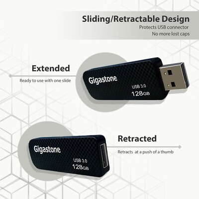 Gigastone 64GB USB 2.0 Flash Drive - Capless Design With Key Loop For Easy Portability