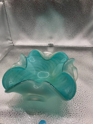 Vintage Murano Turquoise art glass bowl/ash tray 8x8x3