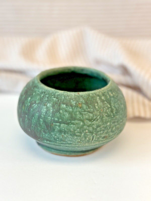 Studio Art Pottery Hand Thrown Artist Signed Drip Glaze Green Bowl Vase ...