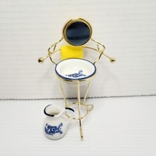 Vintage Brass Wash Stand w/Ceramic Basin & Pitcher & Towel