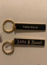 Vintage Aloha Hawaii Personalized Name Key Chain Black Gold Tone Pineapple