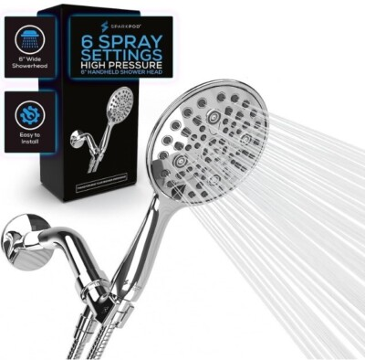#ad SparkPod 6 Spray Setting High Pressure Hand Held Shower Head 6quot; Wide Angle $26.50