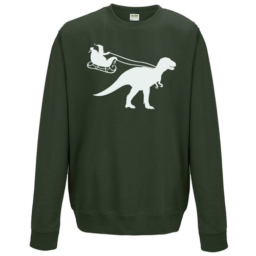 Santa Sleigh Dinosaur Sweatshirt Funny T-Rex Jurassic Christmas Gift Jumper Top - Picture 9 of 9