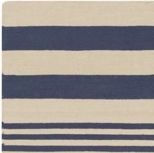 Alfombra de algodón Surya Oxford, 8' x 11', a rayas azul marino/beige - Hecha a mano en la India Foto 3 de 4