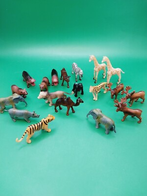 Animals Vtg Mixed Plastic Animals Elephant Bear Chimp Jungle Cats Toy Figures 2''