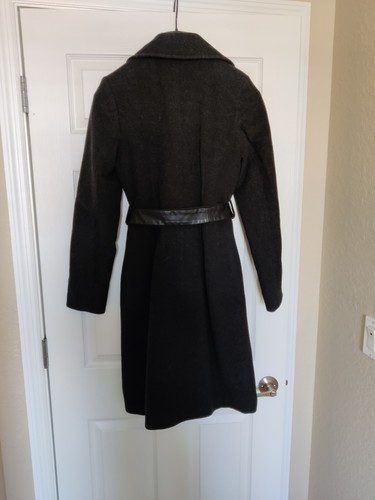 DKNY Wool Cashmere Collared Coat Dark Grey/Charcoal Button Leather Belt Sz 6 (M) - Picture 5 of 9