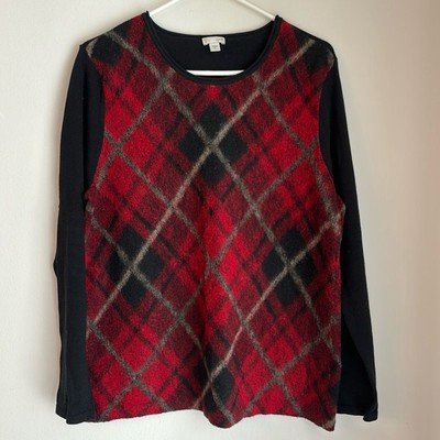 Jill Women Argyle Wool blend knit red black sweater long sleeve