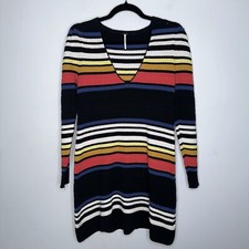 Free People Women’s Gidget Sweater Dress Knit Mini Striped V Neck Size Small