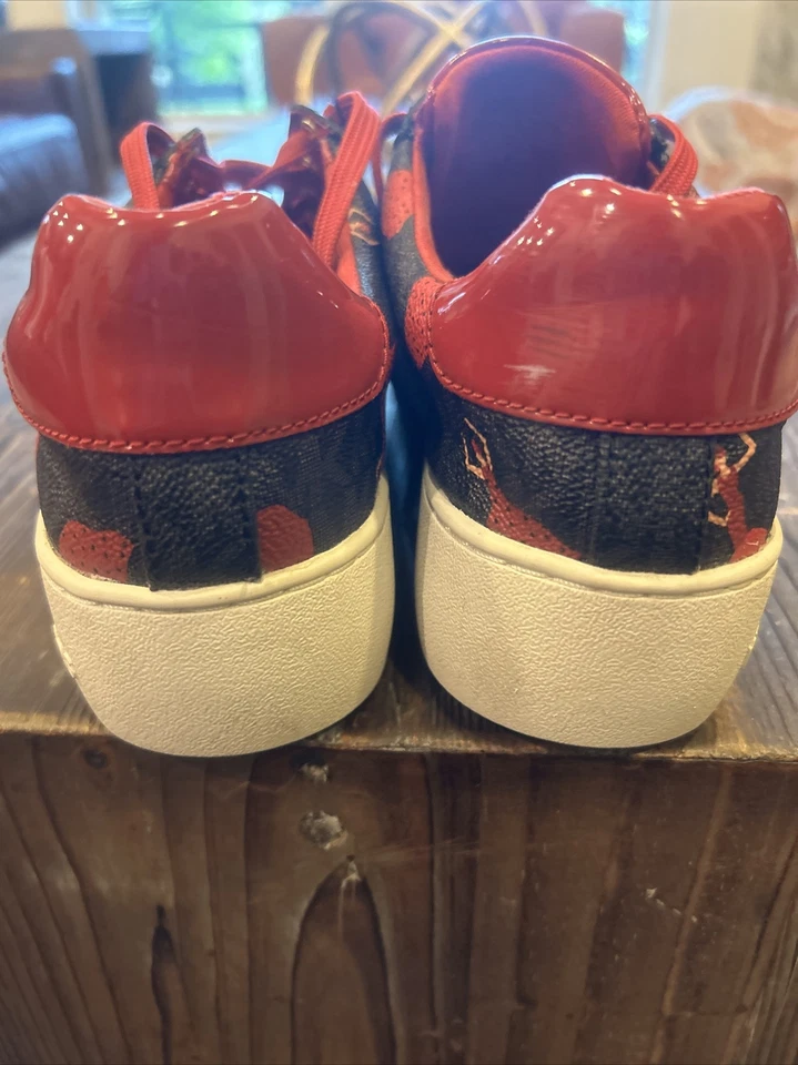 Michael Kors Zapatos Mujer 6.5 Mini MK Logo Tenis Negro Rojo Baile Damas Foto 3 de 4