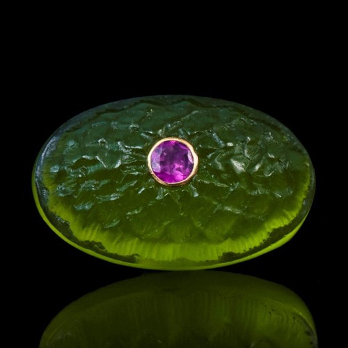 6,00 g tallado loto verde calcedonia cabujón e incrustación de piedras preciosas de rodolita 26x16 mm - Imagen 3 de 9
